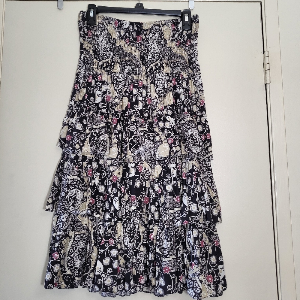 Isabel Marant French Floral And Animal Patterned Tiered Knee Length Skirt, SZ 38